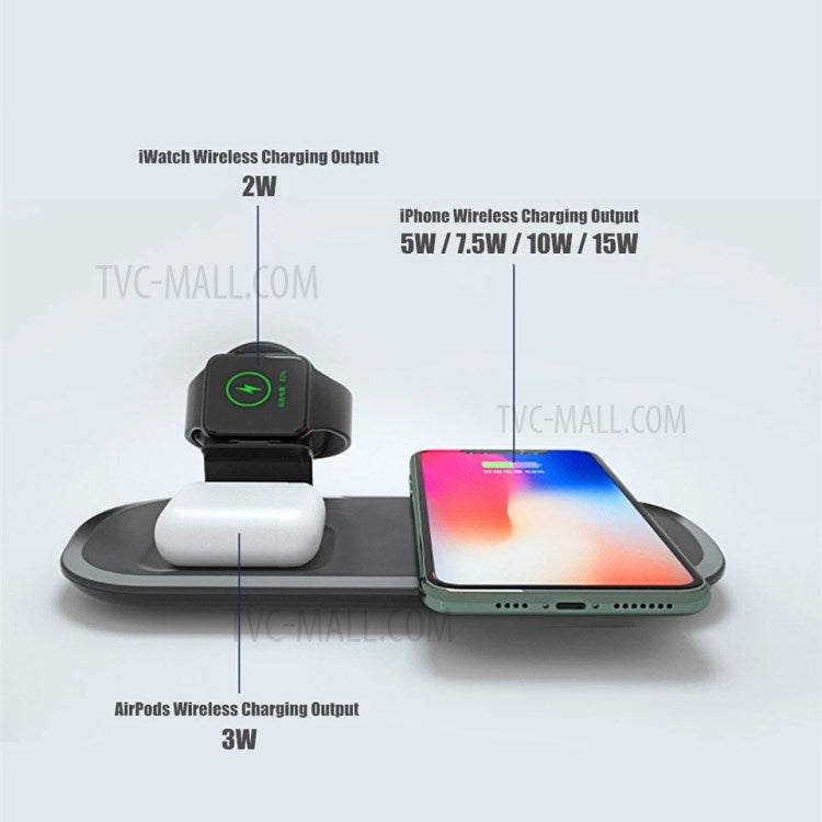 3 in 1 15W Wireless Charger Fast Charging Dock Station for iPhone iWatch AirPods Pro - Black