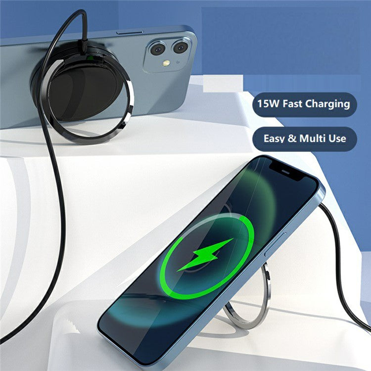 Magnetic Wireless Charger for iPhone 12 Series 15W Fast Charging Pad Desk Phone Mount Ring Holder Stand