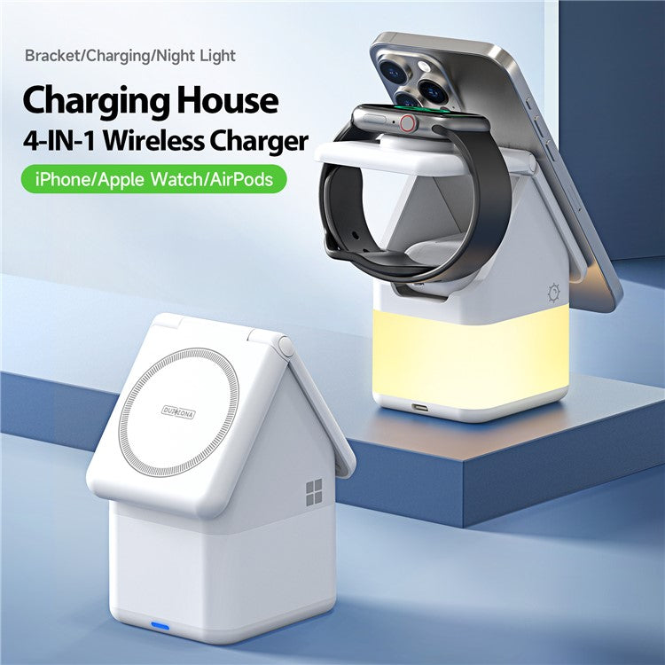 DUZZONA W20 15W Wireless Charging Station 4-in-1 Multi Charger for iPhone 16 Series / Apple Watch 10 / AirPods 4 - White