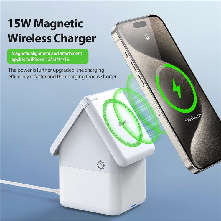 DUZZONA W20 15W Wireless Charging Station 4-in-1 Multi Charger for iPhone 16 Series / Apple Watch 10 / AirPods 4 - White