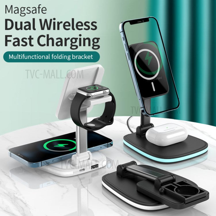 LFX-171 3 in 1 Foldable Wireless Charger Stand Fast Charging Dock Station for iPhone 12 Series/AirPods/Apple Watch - Black