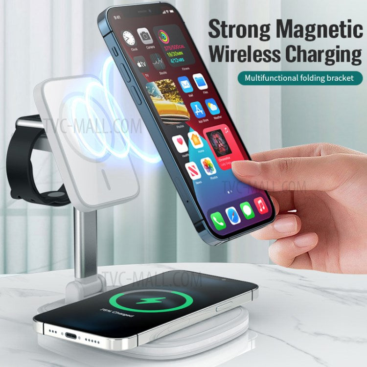 LFX-171 3 in 1 Foldable Wireless Charger Stand Fast Charging Dock Station for iPhone 12 Series/AirPods/Apple Watch - Black