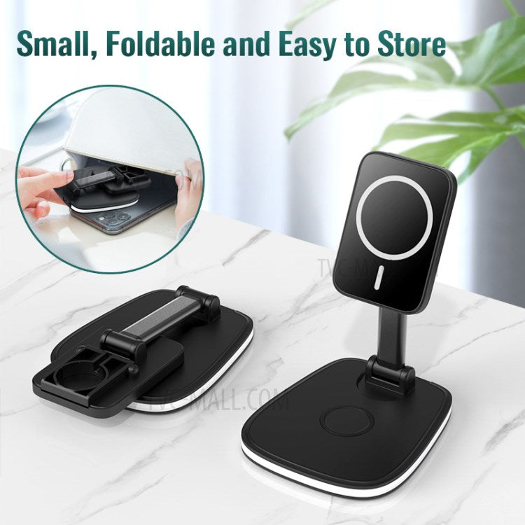 LFX-171 3 in 1 Foldable Wireless Charger Stand Fast Charging Dock Station for iPhone 12 Series/AirPods/Apple Watch - Black