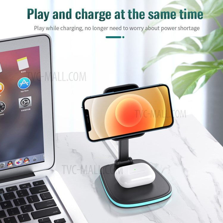 LFX-171 3 in 1 Foldable Wireless Charger Stand Fast Charging Dock Station for iPhone 12 Series/AirPods/Apple Watch - Black