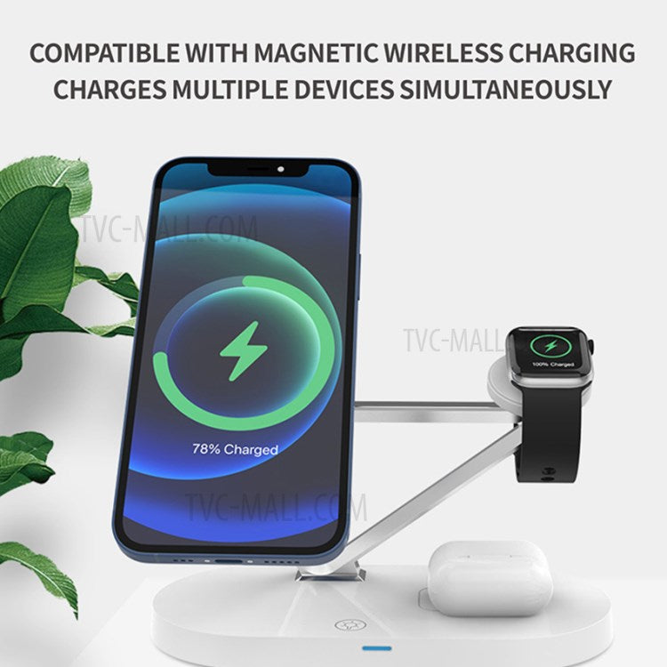 Z9 5-in-1 15W Magnetic Wireless Charger LED Atmosphere Light Desktop Wireless Charging Stand Dock with USB Output Port for iPhone/Apple Watch/AirPods