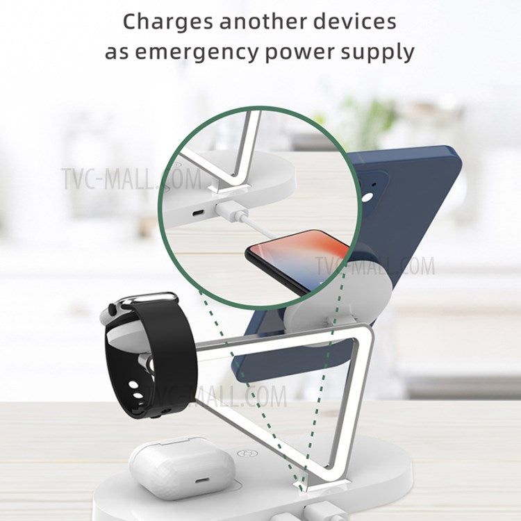 Z9 5-in-1 15W Magnetic Wireless Charger LED Atmosphere Light Desktop Wireless Charging Stand Dock with USB Output Port for iPhone/Apple Watch/AirPods