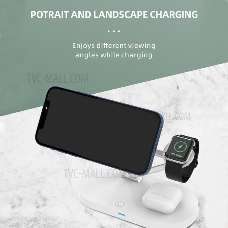 Z9 5-in-1 15W Magnetic Wireless Charger LED Atmosphere Light Desktop Wireless Charging Stand Dock with USB Output Port for iPhone/Apple Watch/AirPods