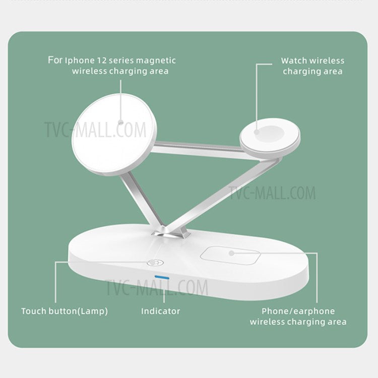 Z9 5-in-1 15W Magnetic Wireless Charger LED Atmosphere Light Desktop Wireless Charging Stand Dock with USB Output Port for iPhone/Apple Watch/AirPods