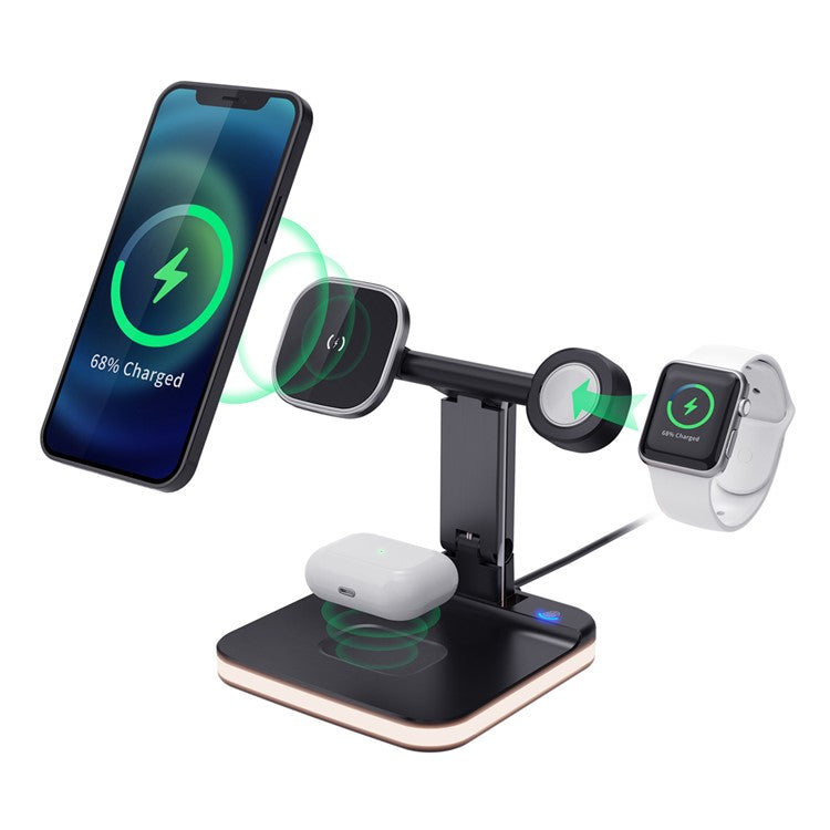 JLM-J5 Multifunctional Adjustable Wireless Charger Desktop Phone Earphone Watch Charger Night Light - Black