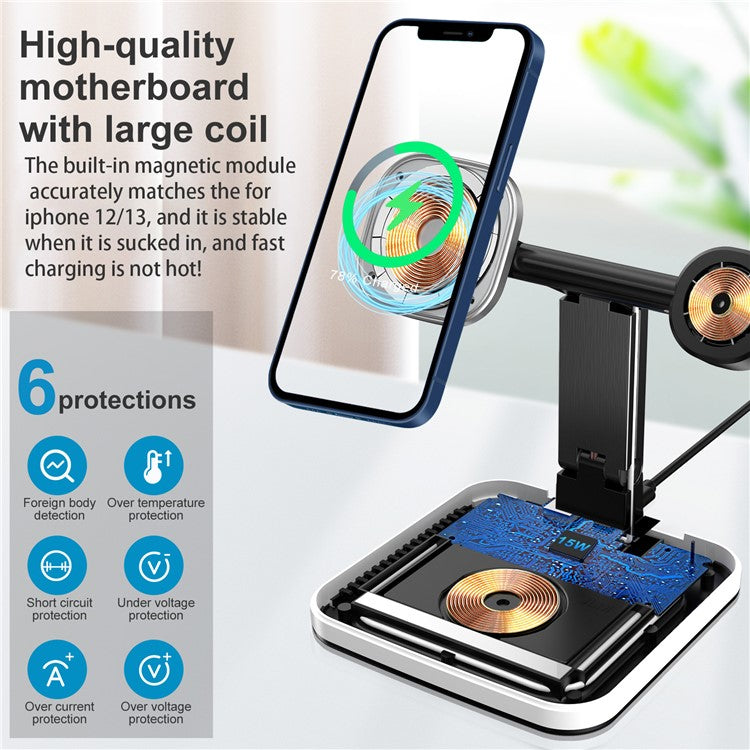 JLM-J5 Multifunctional Adjustable Wireless Charger Desktop Phone Earphone Watch Charger Night Light - Black