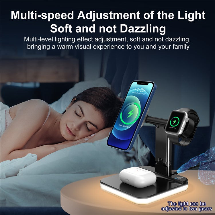 JLM-J5 Multifunctional Adjustable Wireless Charger Desktop Phone Earphone Watch Charger Night Light - Black