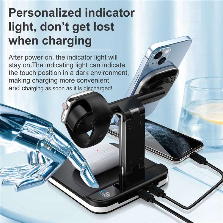 JLM-J5 Multifunctional Adjustable Wireless Charger Desktop Phone Earphone Watch Charger Night Light - White