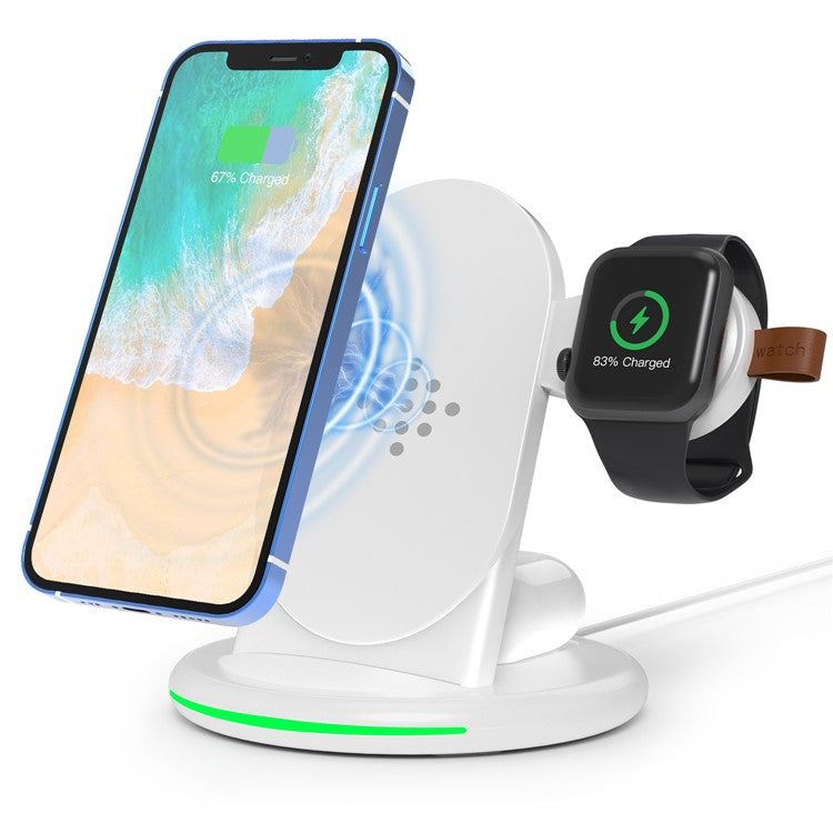 W-02 3 in 1 15W Wireless Charger for iPhone 13/12 Series/AirPods Pro Portable Charging Dock for Apple Watch - White