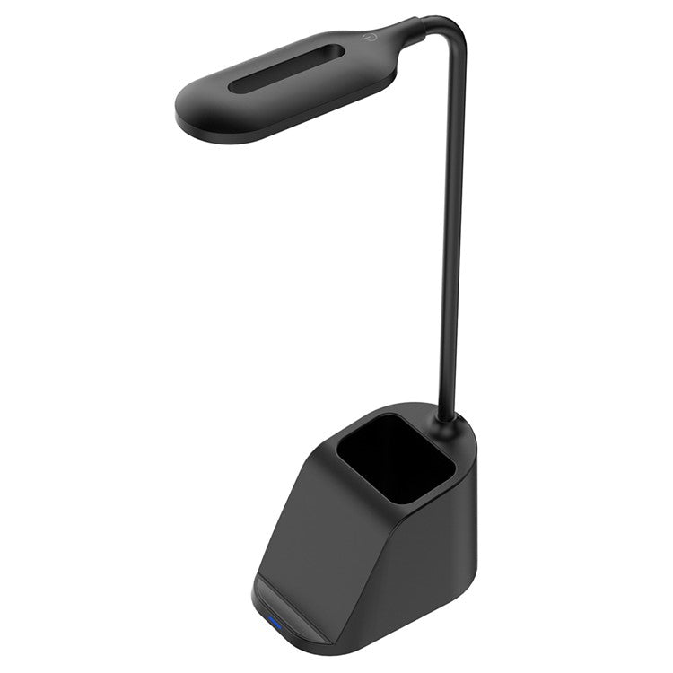 HT-507 3-in-1 Eye Protection LED Desk Lamp 15W Phone Wireless Charger Pen Holder - Black