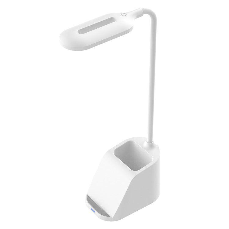 HT-507 3-in-1 Eye Protection LED Desk Lamp 15W Phone Wireless Charger Pen Holder - White