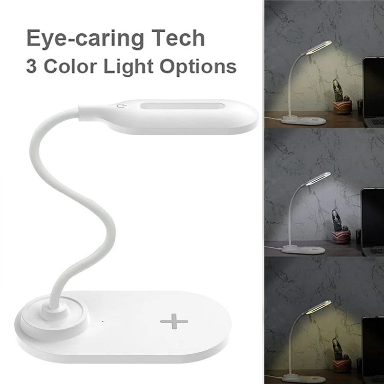 HT-510 2-in-1 Eye Protection LED Desk Lamp 15W Phone Wireless Charger - Black