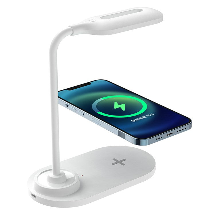 HT-510 2-in-1 Eye Protection LED Desk Lamp 15W Phone Wireless Charger - White