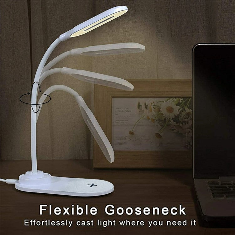 HT-510 2-in-1 Eye Protection LED Desk Lamp 15W Phone Wireless Charger - White