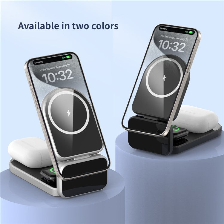 H09 Watch / Earphone / Cellphone 3-in-1 Desktop Charging Stand Foldable Magnetic Wireless Charger - Black