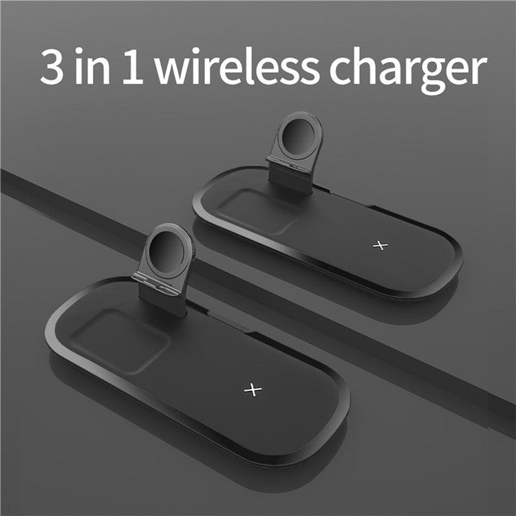 Wireless Charger for iPhone / AirPods / Apple Watch, Charging Station Stand 3-In-1 Charging Pad - Black