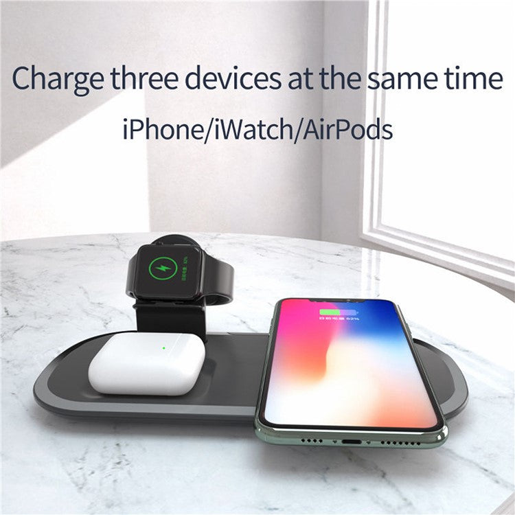 Wireless Charger for iPhone / AirPods / Apple Watch, Charging Station Stand 3-In-1 Charging Pad - Black