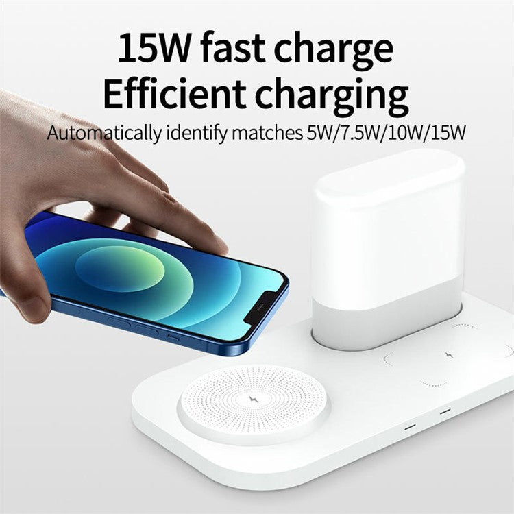 Phone Charging Station Earphone Wireless Charger Nightstand Lamp Home Decoration Birthday Gift - White