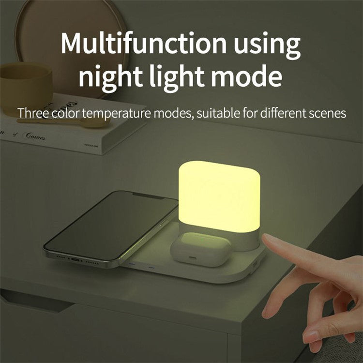 Phone Charging Station Earphone Wireless Charger Nightstand Lamp Home Decoration Birthday Gift - White