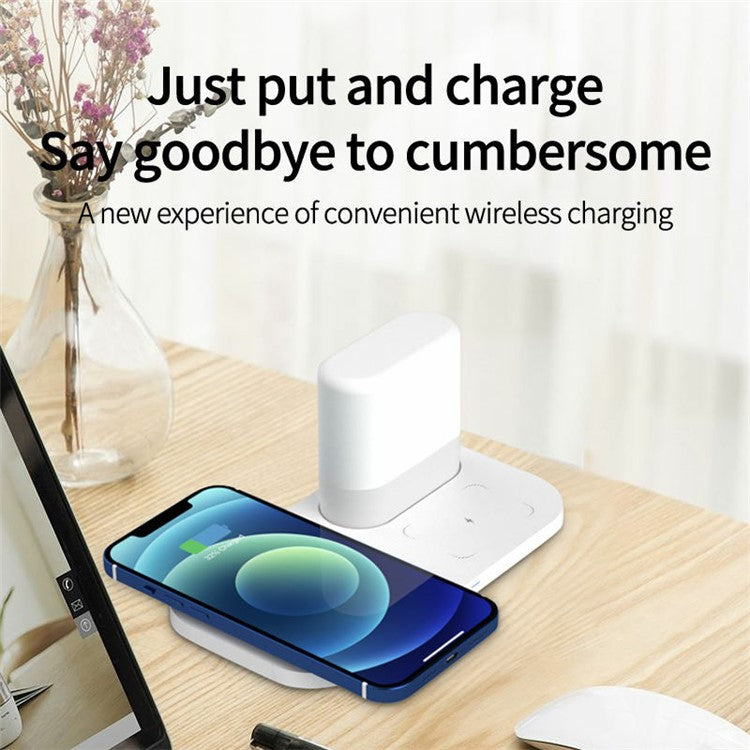 Phone Charging Station Earphone Wireless Charger Nightstand Lamp Home Decoration Birthday Gift - White