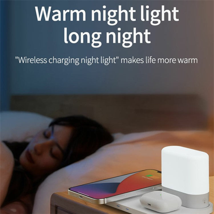 Phone Charging Station Earphone Wireless Charger Nightstand Lamp Home Decoration Birthday Gift - White