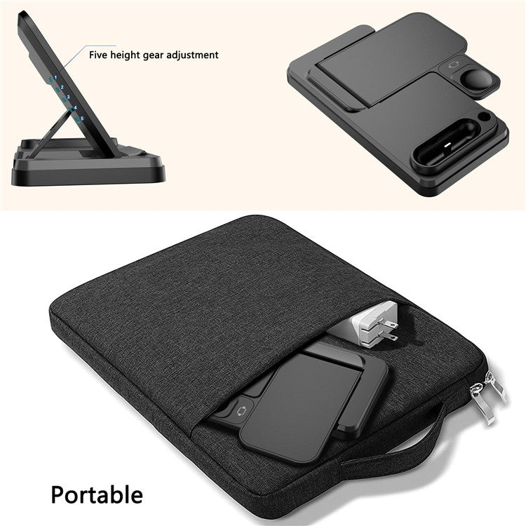 HT-504 For iPhone AirPods Apple Watch 15W Wireless Charger Fast Charging Stand with Pen Holder - Black