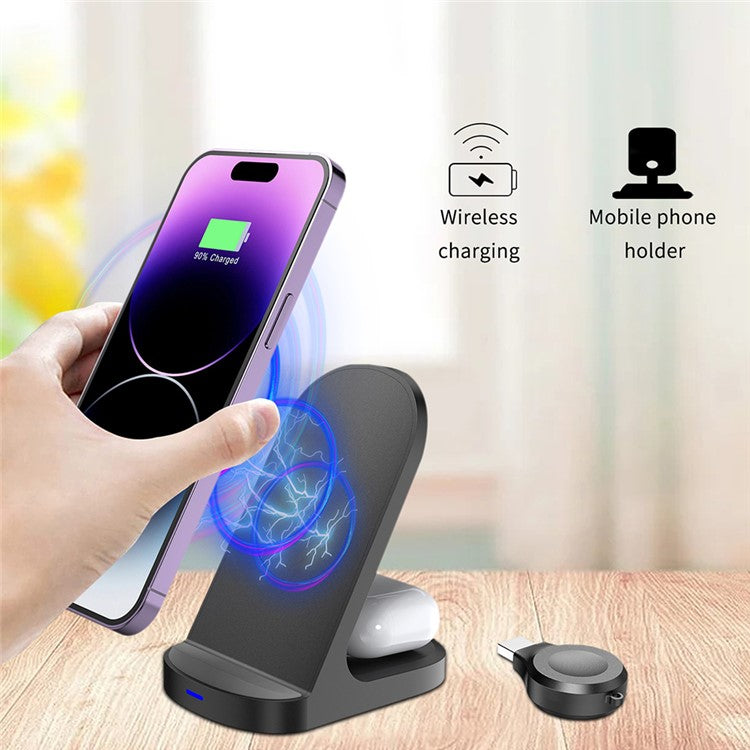 HT-512 For iPhone AirPods Apple Watch 15W Wireless Charger Fast Charging Stand Desk Phone Holder - Black