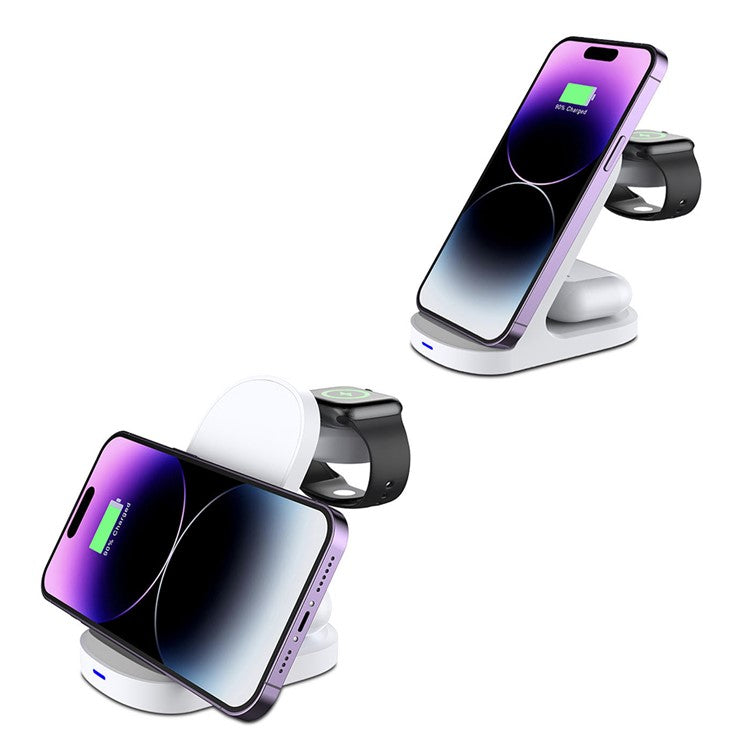 HT-512 For iPhone AirPods Apple Watch 15W Wireless Charger Fast Charging Stand Desk Phone Holder - White