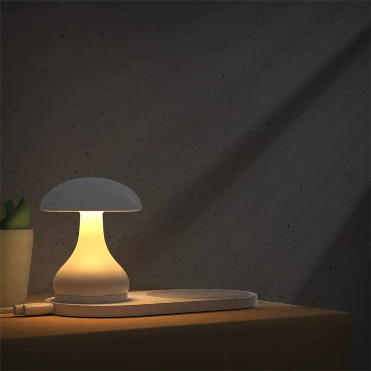 HT-513 2-In-1 Mushroom Night Lamp Wireless Charger Bedside Light - Black