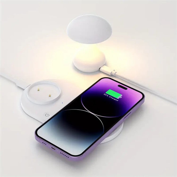 HT-513 2-In-1 Mushroom Night Lamp Wireless Charger Bedside Light - White