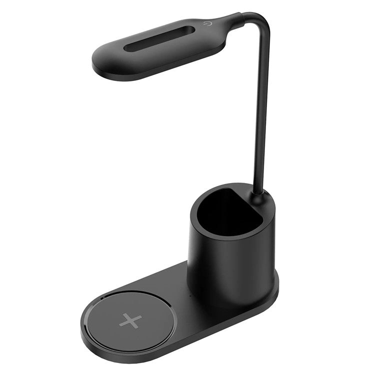 HT-513 3-in-1 15W Phone Wireless Charger Pen Holder Eye Protection LED Table Lamp - Black