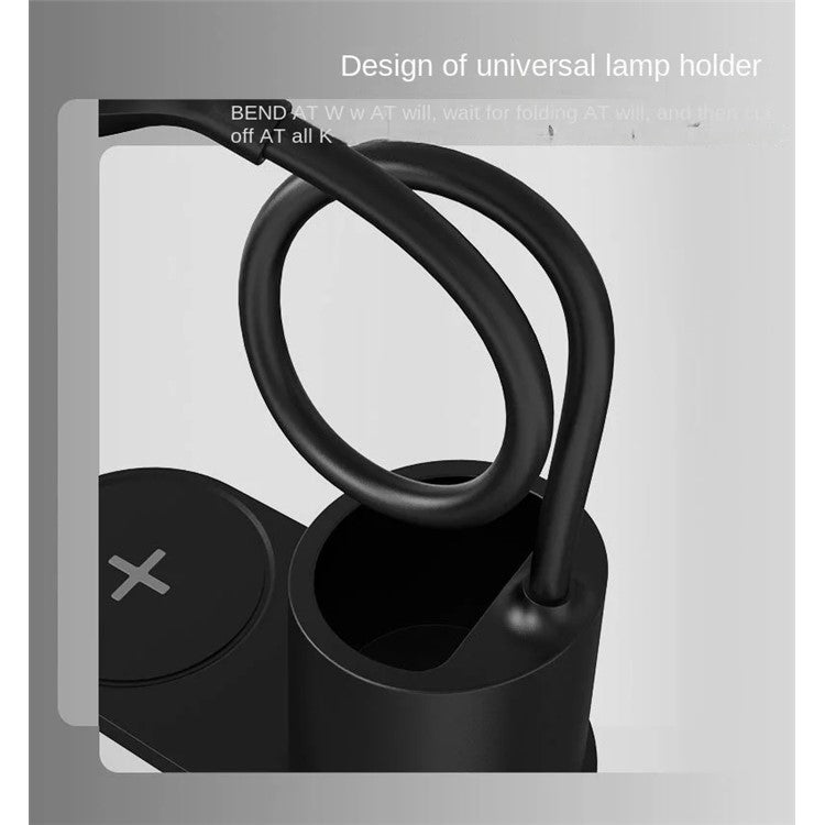 HT-513 3-in-1 15W Phone Wireless Charger Pen Holder Eye Protection LED Table Lamp - Black