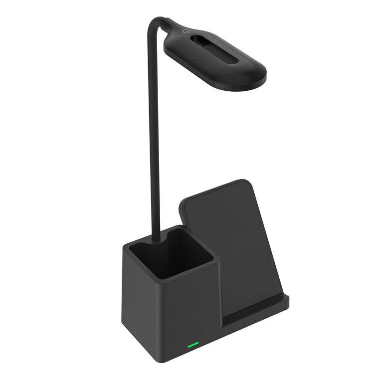 HT-330 3-in-1 15W Phone Holder Wireless Charger Pen Holder Gooseneck LED Table Lamp - Black