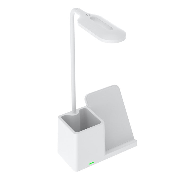 HT-330 3-in-1 15W Phone Holder Wireless Charger Pen Holder Gooseneck LED Table Lamp - White