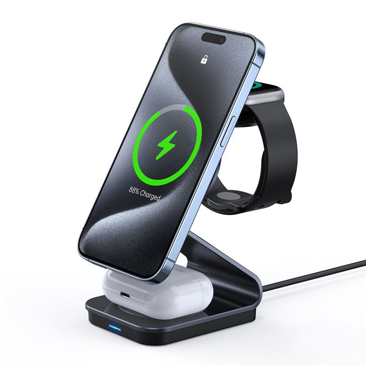 DUZZONA W21 3-in-1 15W Wireless Charging Stand Phone Earphone Watch Charger (Qi2 Certified) for iPhone 16 Series / Apple Watch 10 / AirPods 4