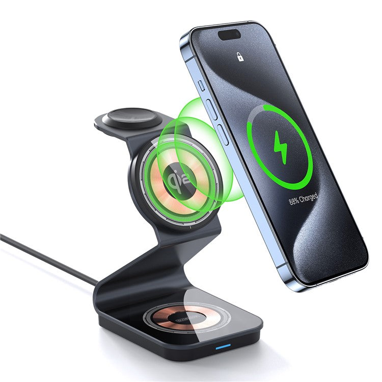 DUZZONA W21 3-in-1 15W Wireless Charging Stand Phone Earphone Watch Charger (Qi2 Certified) for iPhone 16 Series / Apple Watch 10 / AirPods 4