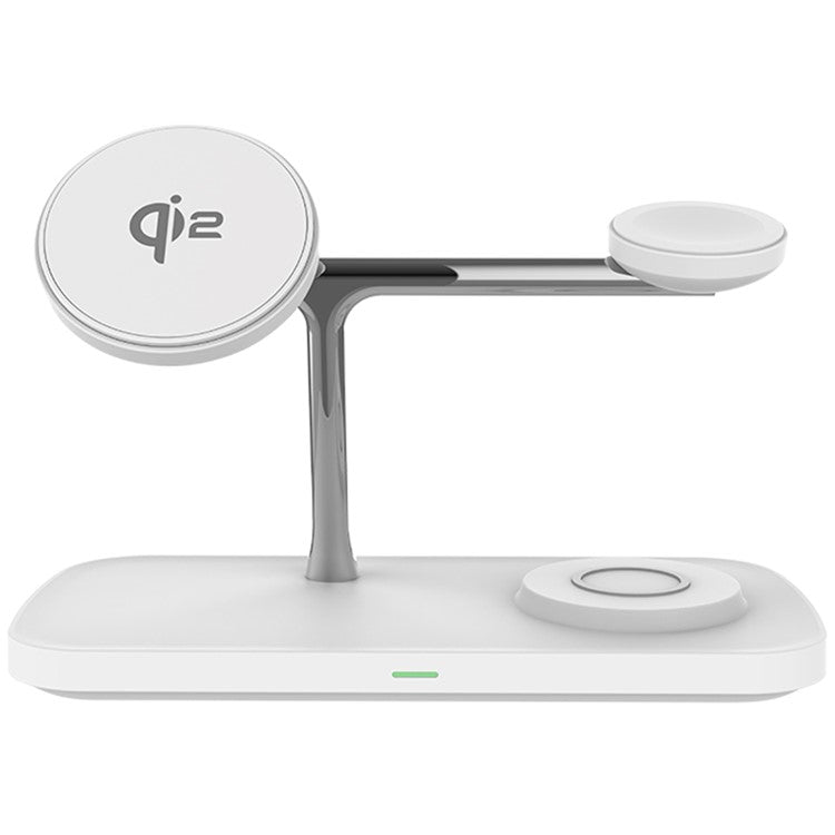 T255 Watch / Earphone / Cellphone 3-in-1 Desktop Charging Stand Qi2 15W Magnetic Wireless Charger - White