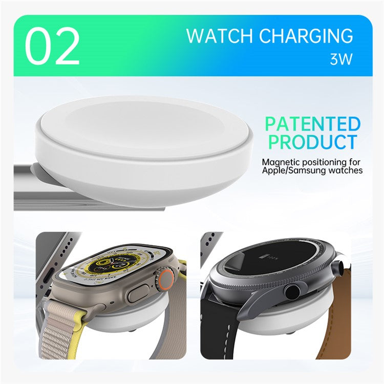 T255 Watch / Earphone / Cellphone 3-in-1 Desktop Charging Stand Qi2 15W Magnetic Wireless Charger - White