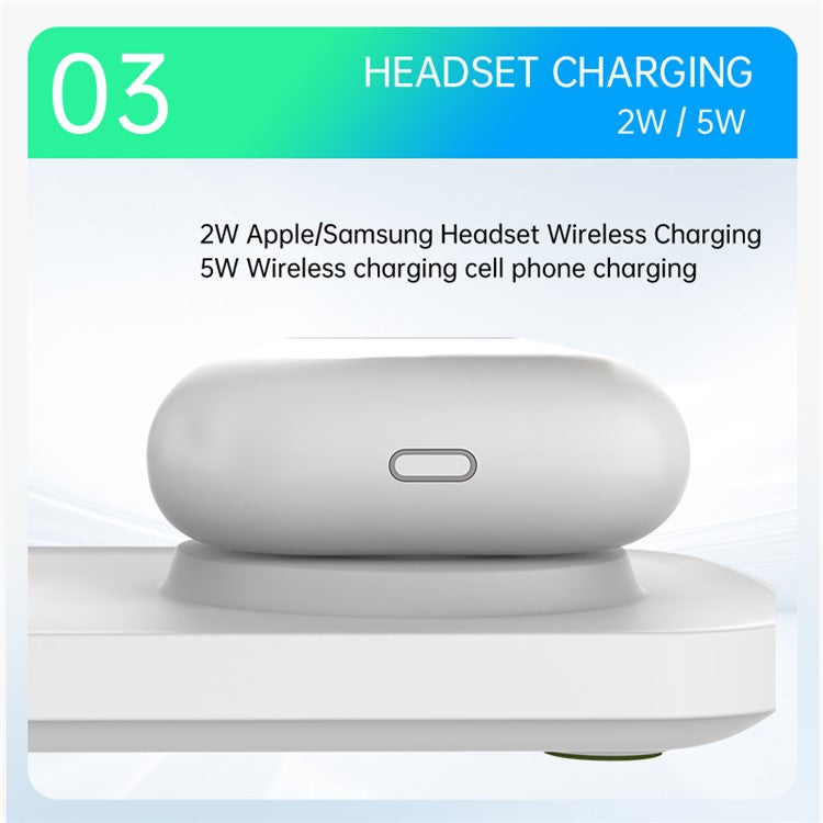 T255 Watch / Earphone / Cellphone 3-in-1 Desktop Charging Stand Qi2 15W Magnetic Wireless Charger - White