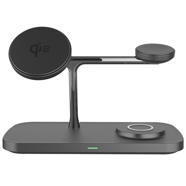 T255 Watch / Earphone / Cellphone 3-in-1 Desktop Charging Stand Qi2 15W Magnetic Wireless Charger - Black