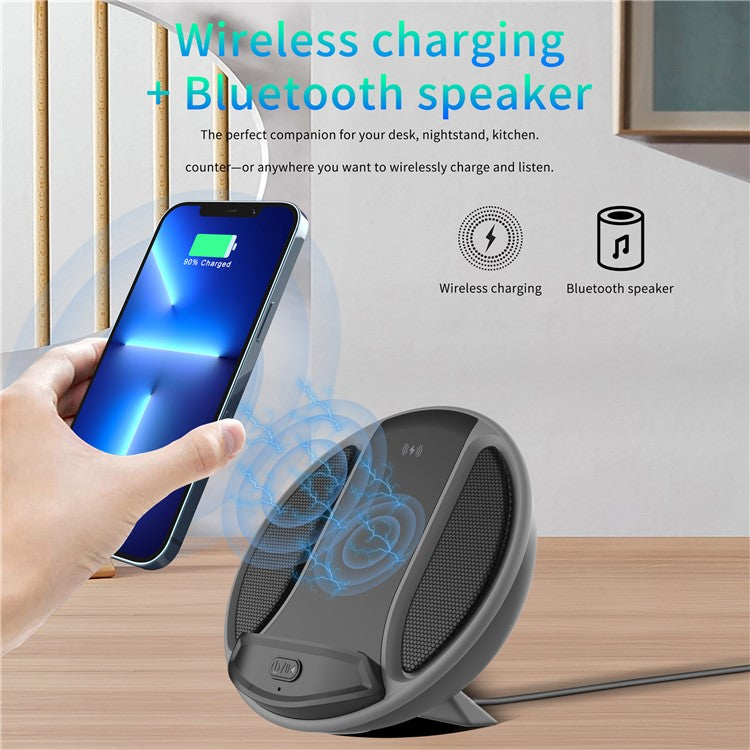 HT-529 15W Wireless Charger Phone Charging Pad with Bluetooth Speaker Function - Black