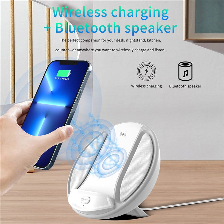 HT-529 15W Wireless Charger Phone Charging Pad with Bluetooth Speaker Function - White