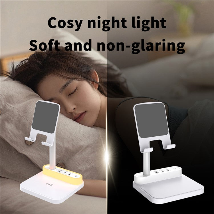 HT-531 15W Wireless Charger with Night Light Phone Bracket USB + Type-C Power Socket - White