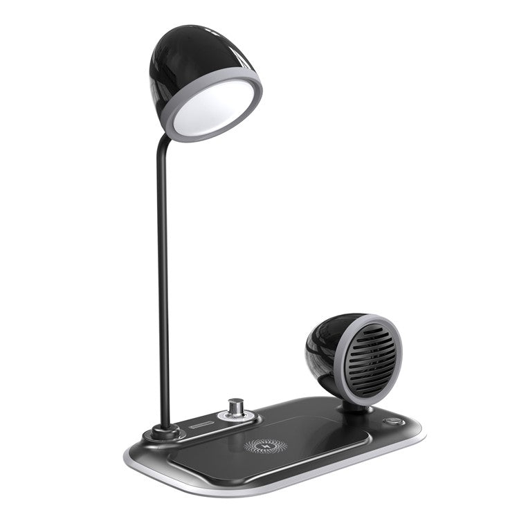 HT-310 3-in-1 15W Wireless Charger 3 Light Modes LED Desk Lamp with Bluetooth Speaker - Black