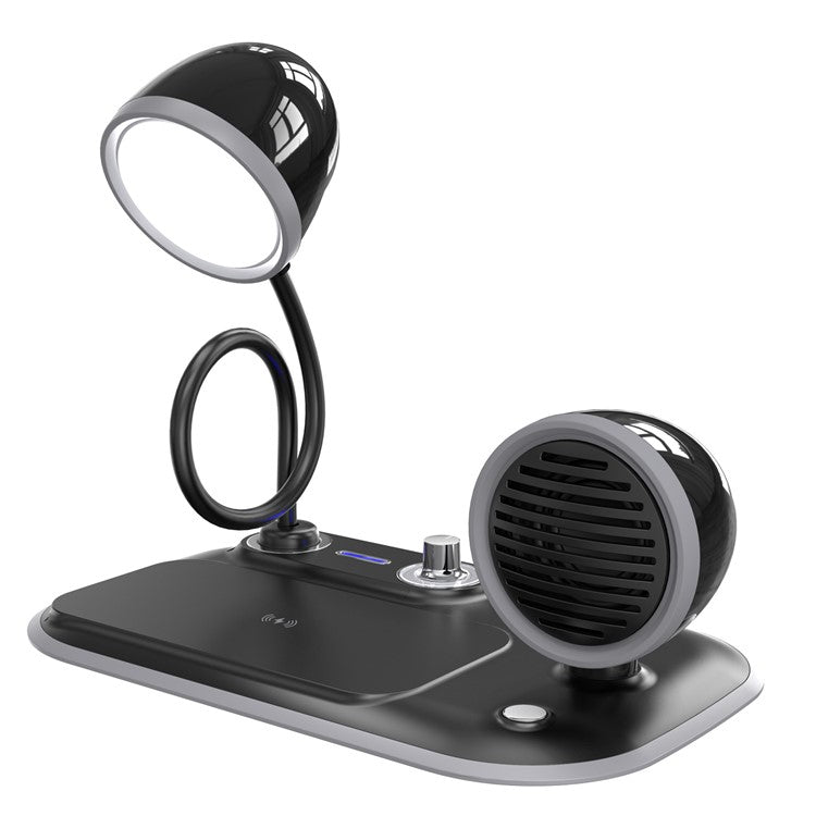 HT-310 3-in-1 15W Wireless Charger 3 Light Modes LED Desk Lamp with Bluetooth Speaker - Black