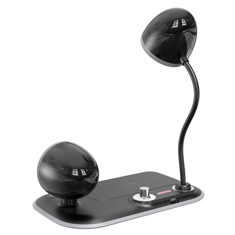 HT-310 3-in-1 15W Wireless Charger 3 Light Modes LED Desk Lamp with Bluetooth Speaker - Black